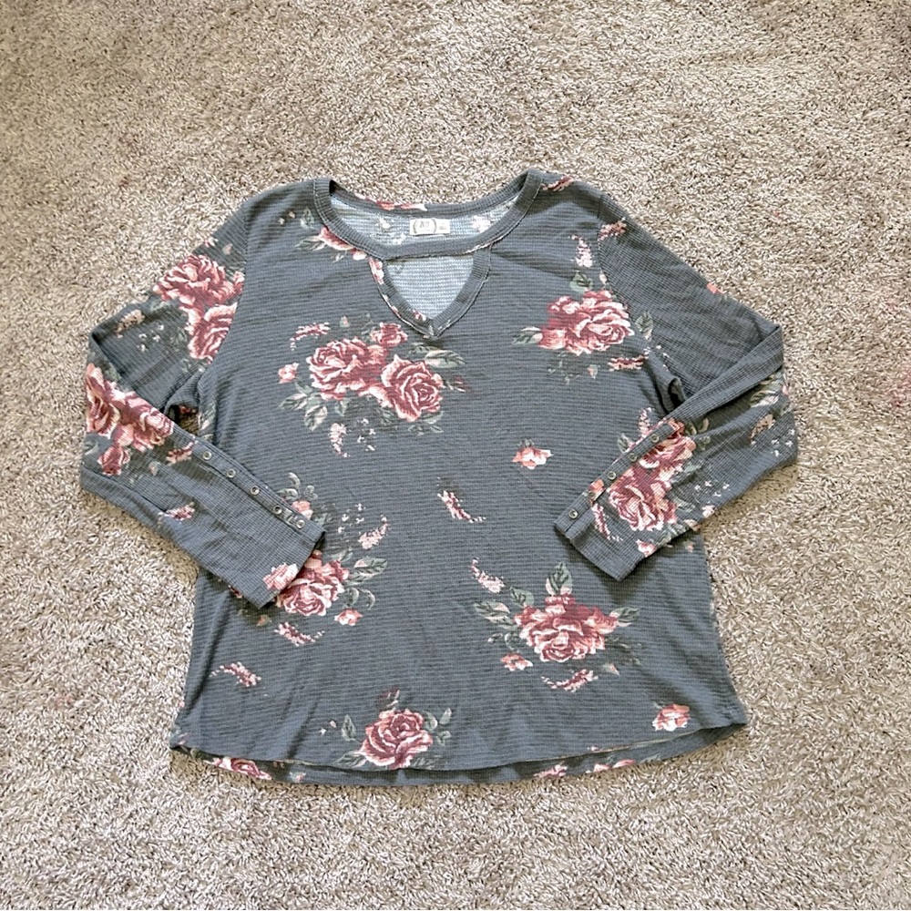 Maurices Floral Long Sleeve Top - Gray and Pink